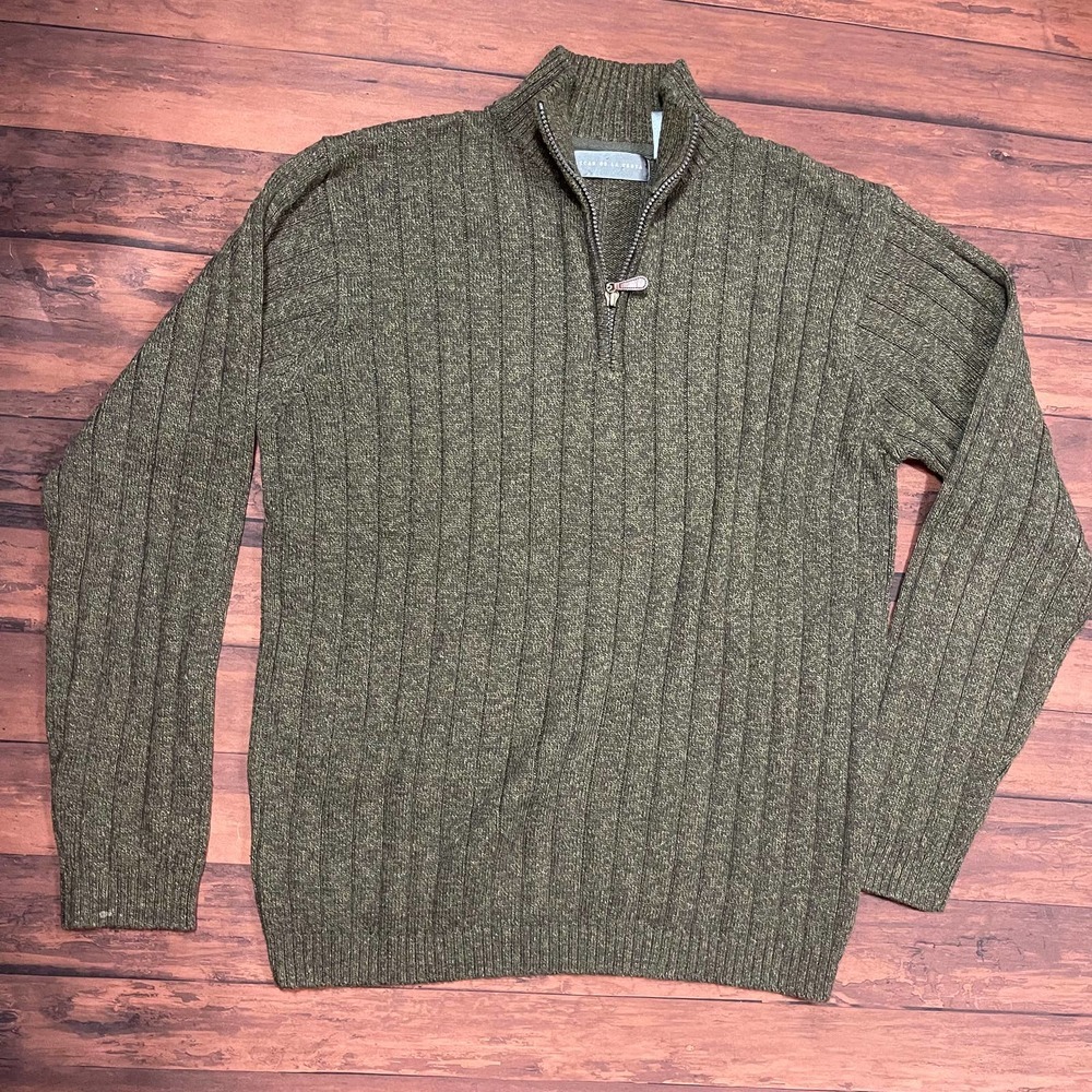 Oscar De La‎ Renta Men's Dark Green 1/4 Zip Ribbed Knit Sweater Size XL